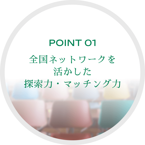 POINT 01 全国ネットワークを活かした探索力・マッチング力